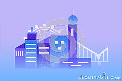 The city set blue Vector Illustration