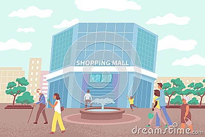City Shopping Center Flat Background Vector Illustration