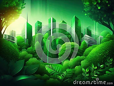 A city shrouded in green trees Stock Photo
