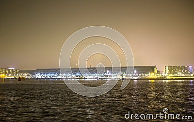 City sights of Amsterdam at night. General views of city landscape Stock Photo