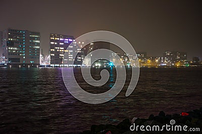 City sights of Amsterdam at night. General views of city landscape Stock Photo