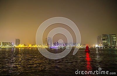 City sights of Amsterdam at night. General views of city landscape Stock Photo