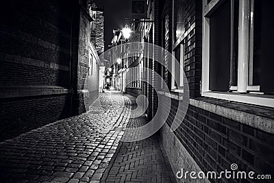 City sights of Amsterdam at night. General views of city landscape. Stock Photo