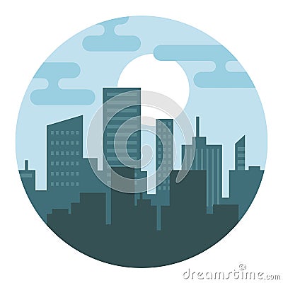 City silhouette in a circle Vector Illustration