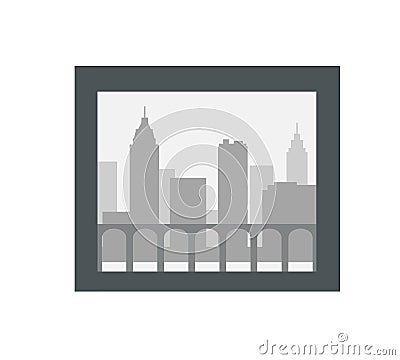 City Silhouette in Dark Frame Isolated on White. Vector Illustration