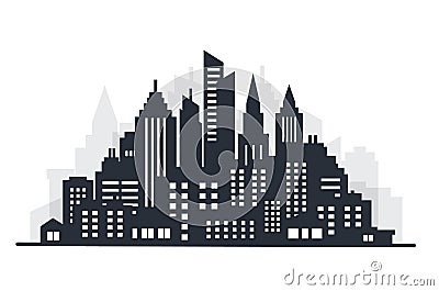 City silhouette land scape. City landscape. Downtown landscape with high skyscrapers. Panorama architecture Goverment Vector Illustration