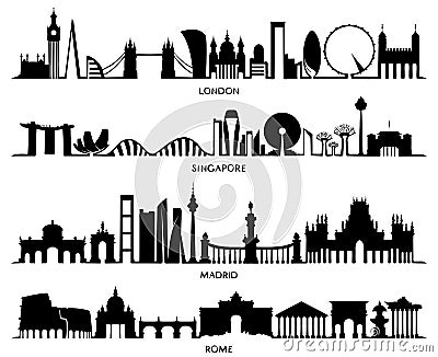 City Silhouette London, Singapore, Madrid, Rome Stock Photo