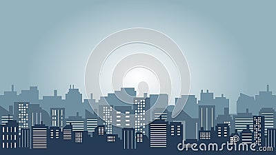 City silhouette tall buildings with night sky Vector Illustration