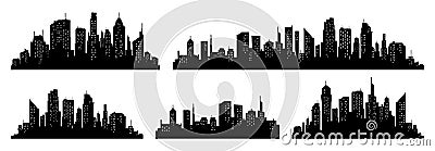 City silhouette vector set. Panorama city background. Skyline urban border collection. Vector Illustration