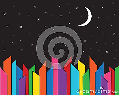 City skyline architecture at night with a starry sky. Vector illustration Vector Illustration
