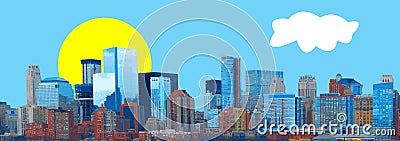 City Skyline Banner Panorama Vector Cartoon Illustration