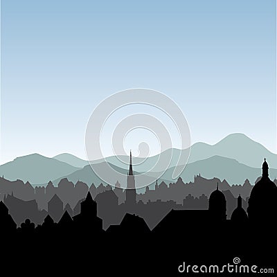 City skyline. Buildings silhouette cityscape. Old city street in Stock Photo
