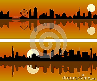 City Skyline at Dawn Vector Illustration