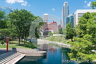 City Skyline in Downtown Omaha, Nebraska Stock Photo