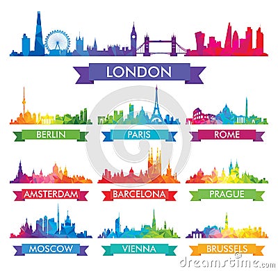City skyline of Europe Colorful illustration Vector Illustration