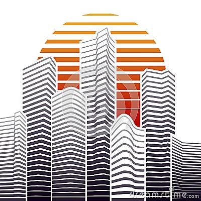 City skyline in flat style, urban landscape. Vector illustration. Vector Illustration