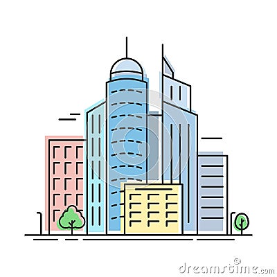 City skyline linear Vector Illustration