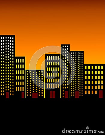 City Skyline At Night Background Cartoon Illustration