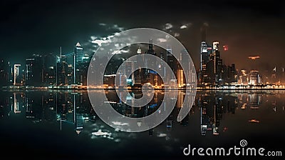 City skyline during night time with reflection on the water. Busy night life Stock Photo