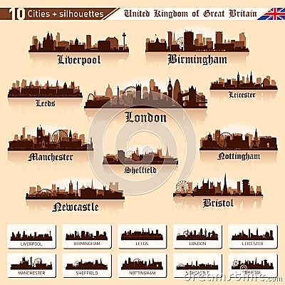 City skyline set. 10 cities of Great Britain #1 Vector Illustration