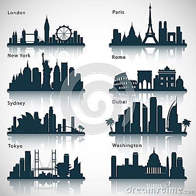 City skyline set. Vector silhouettes Vector Illustration