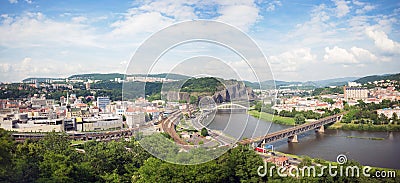 City skyline Usti nad Labem panorama, Czech republic, Labe Elbe river, bridge Stock Photo