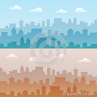 City skyline vector illustration. Two urban landscapes. Daytime cityscape in flat style. Vector Illustration