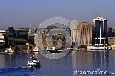 City skyline view and ferry boat in Halifax, Nova Scotia, Canada Editorial Stock Photo