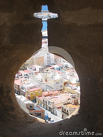 City skyline and walls of Alcazaba fortress in Almeria Stock Photo