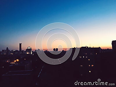 City, skyscrapers, dawn, Sunrise. The view from the height. Stock Photo