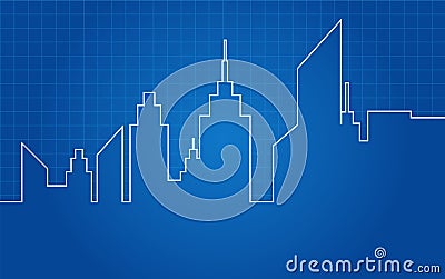 City Skyscrapers Skyline Architectural Blueprint Vector Illustration