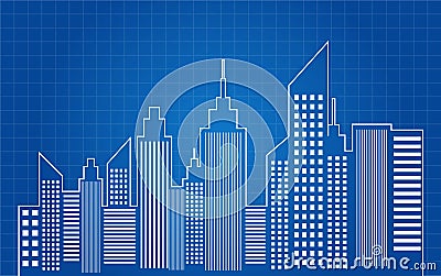 City Skyscrapers Skyline Blueprint Vector Illustration