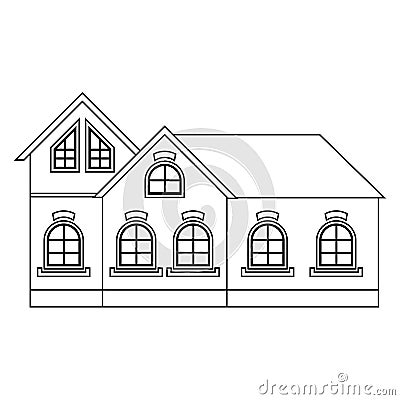 City small houses. Outline drawing Vector Illustration