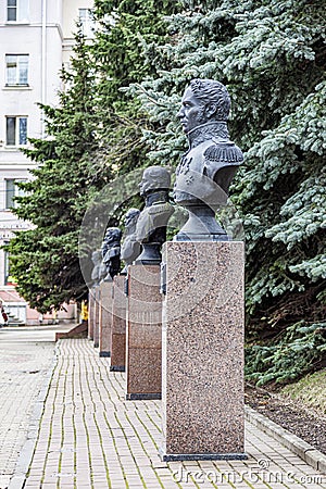 The city of Smolensk. Busts of the heroes of the French invasion of Russia of 1812 Editorial Stock Photo