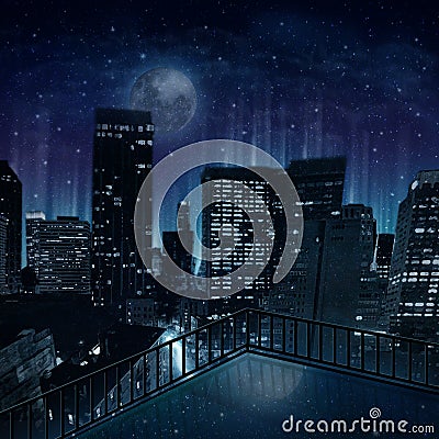 City, soak up the moonlight Stock Photo