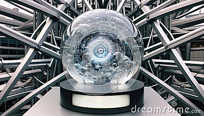 City Sphere Amidst Interlocking Metallic Framework Stock Photo