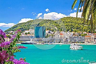 City of Split yachting waterfront and Marjan hill view Stock Photo