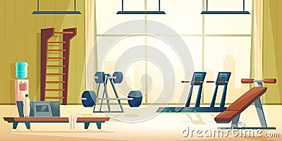 City sport club gym interior cartoon vector Vector Illustration