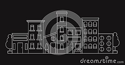 City street different houses line vector illustration Vector Illustration