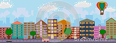 City and the street flat design Cartoon Illustration