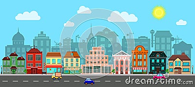 City Street in a Flat Design Vector Illustration