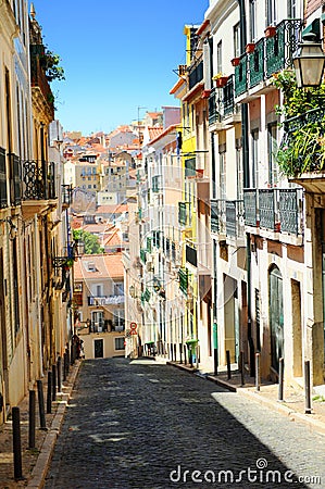 City street in Lisbon Portugal Stock Photo