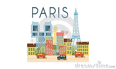 City street, Paris travel poster vector Illustration on a white background Vector Illustration