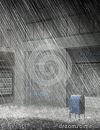 City Street Rain Storm Illustration Stock Photo