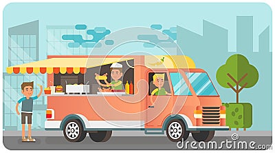 City street scene with food truck vector illustration Vector Illustration