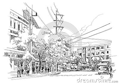 City street sketch Stock Photo