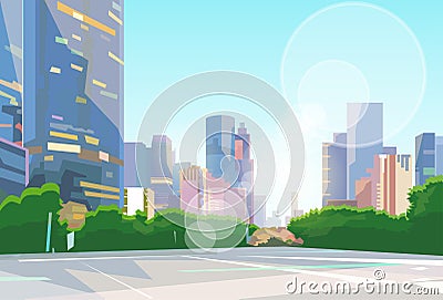 City Street Skyscraper View Cityscape Vector Vector Illustration