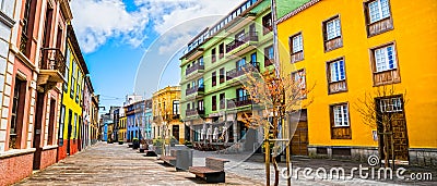 City street view in La Laguna town on Tenerife, Canary Islands. Stock Photo