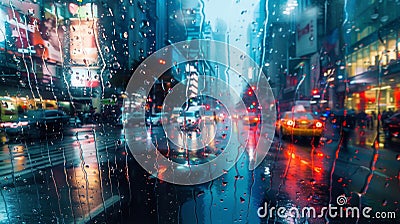 The city streets are alive with raindrops dancing along the curves and turns of the bustling metropolis Stock Photo