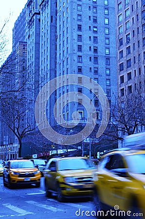 City Streets NYC Yellow Taxi Cab Busy Street Traffic Cars Editorial Stock Photo